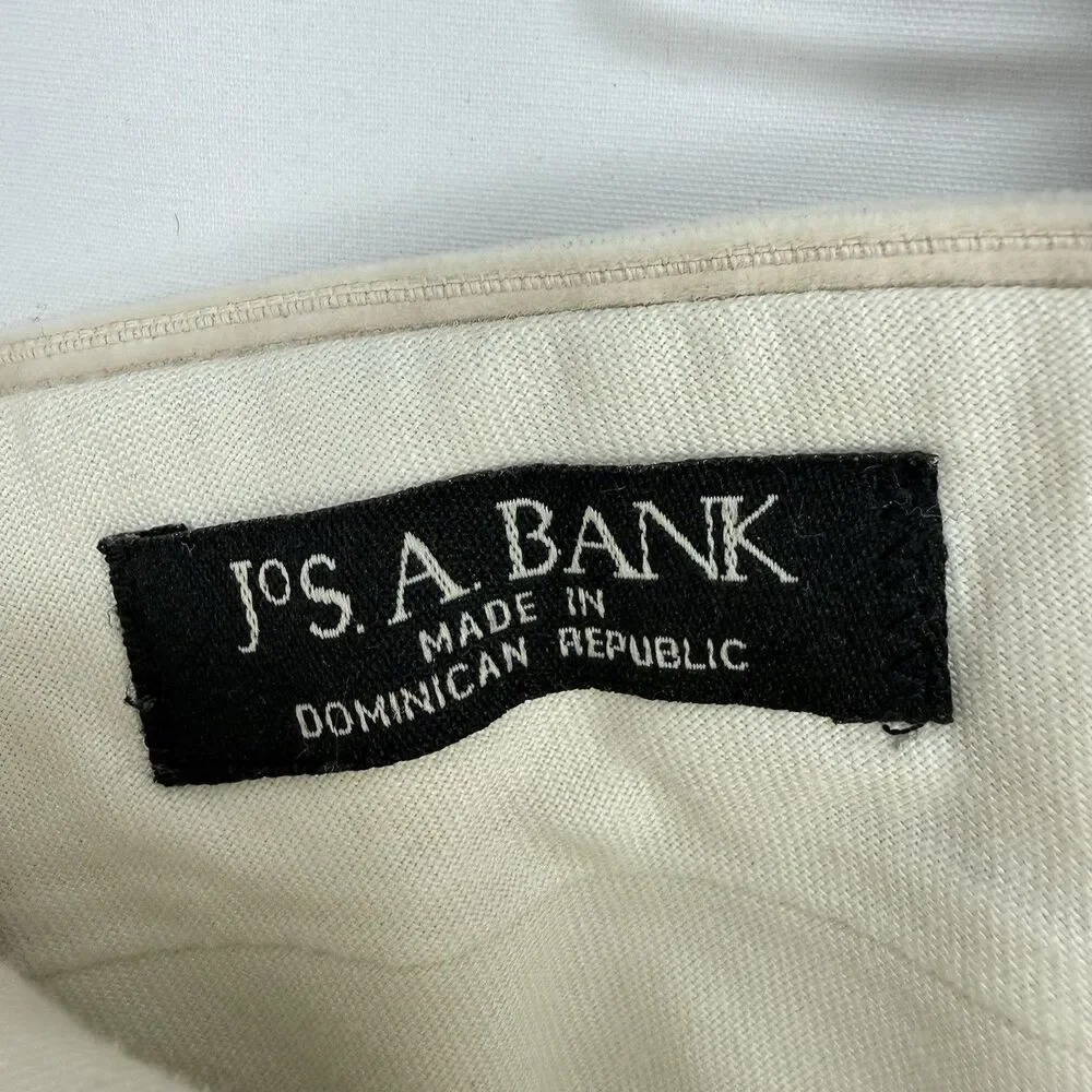 VTG Jos. A. Bank Mens Pants Beige Corduroy Straight Cuffed Pleat Chinos Size 35 - Picture 9 of 15